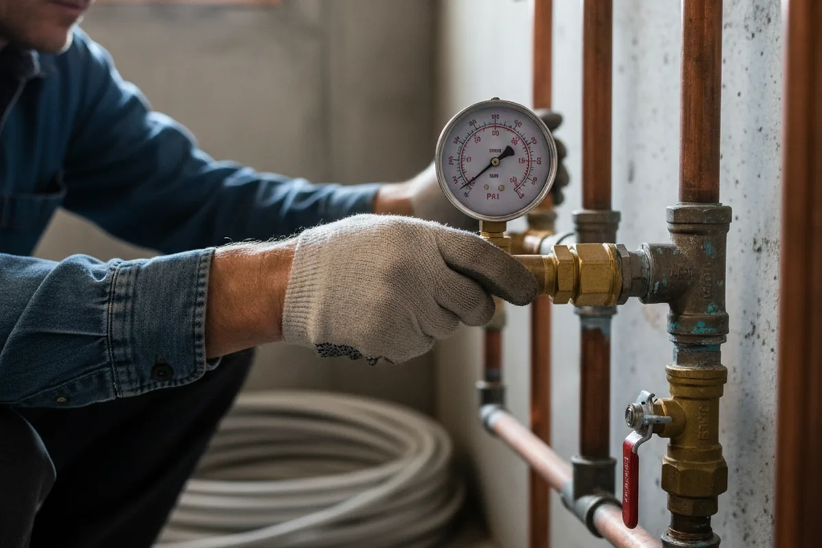 Pressure testing a repaired line during Water Line Repair in West Cornwall